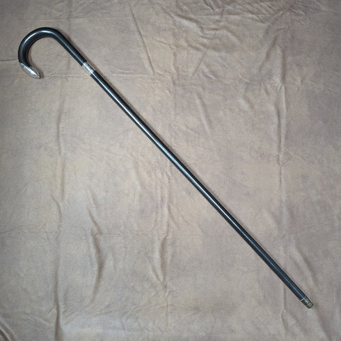 1923 British antique gentleman's cane black shaft pure silver decorative handle 93cm